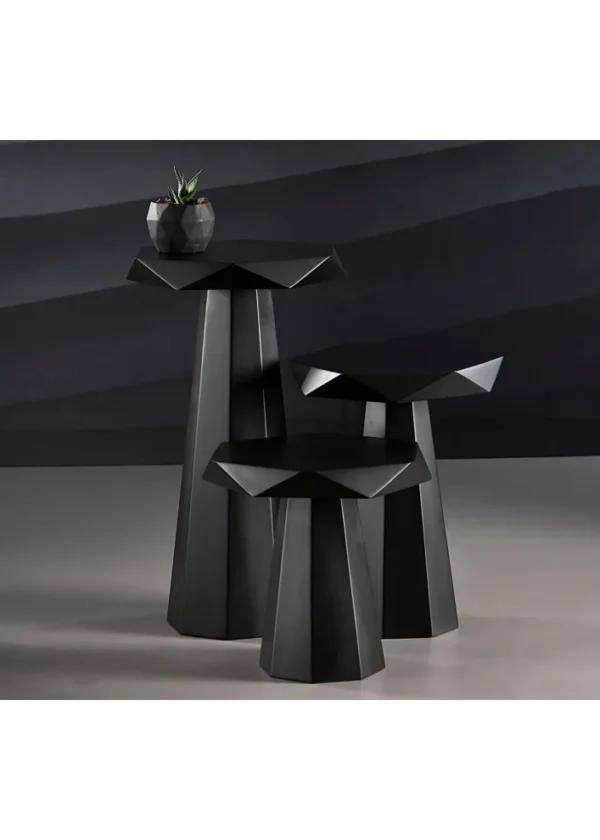 Masif Ihlamur Ağacından Altıgen Yan Sehpa | Lake Mat Siyah Vernikli Modern Tasarım 03 - Görsel 2