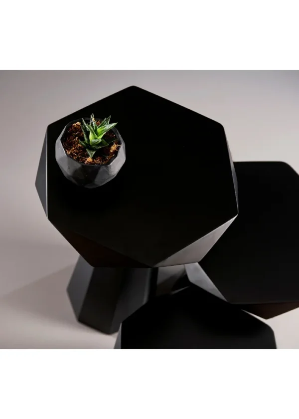 Masif Altıgen Yan Sehpa  | Ihlamur Ağacı Lake Mat Siyah 01 - Görsel 4