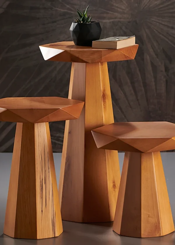 Altıgen Masif Yan Sehpa | Ceviz Renk Ihlamur Ağacı 22 - Görsel 3